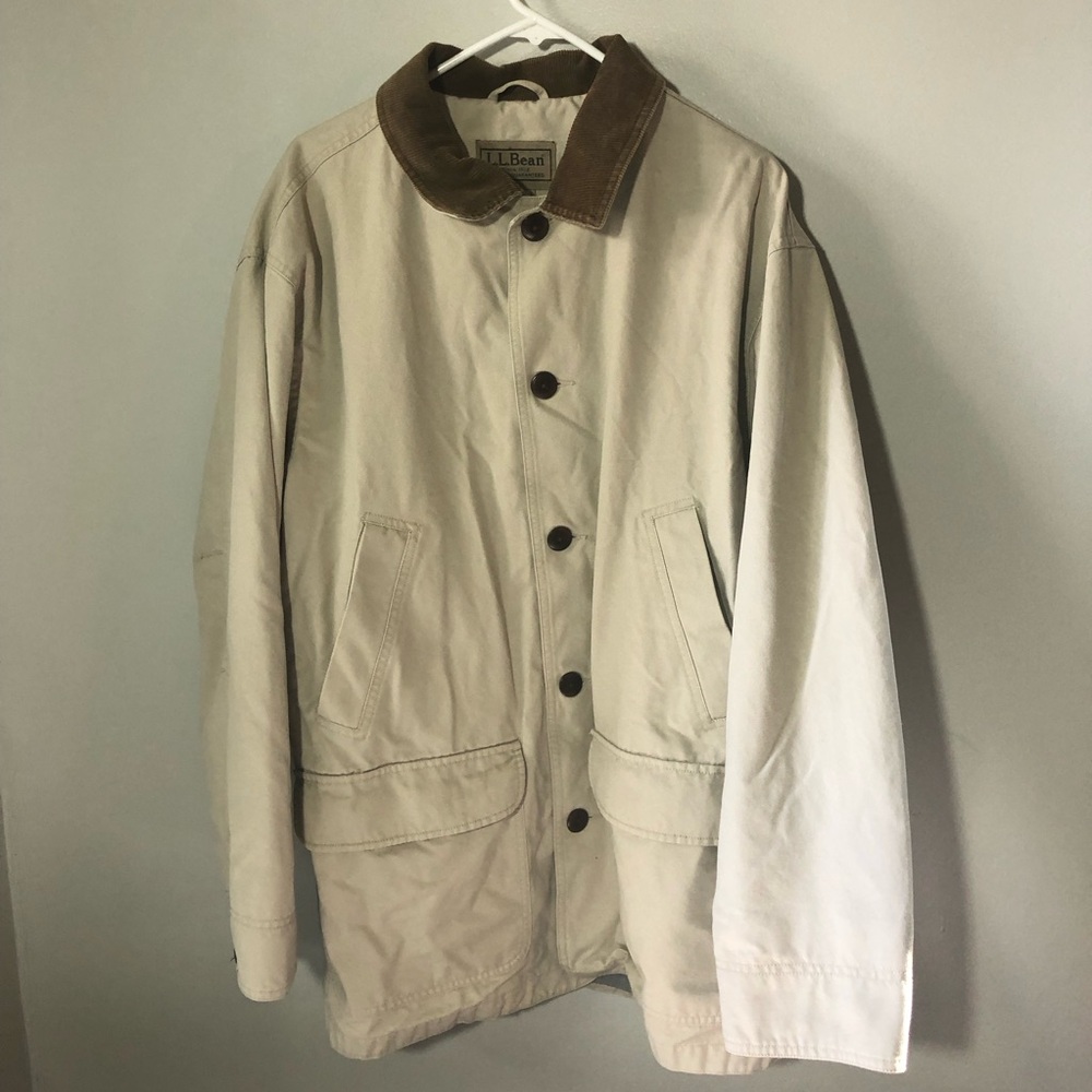LL bean mens L tan chore barn coat corduroy collar cuffs 0 WY16 EUC preppy